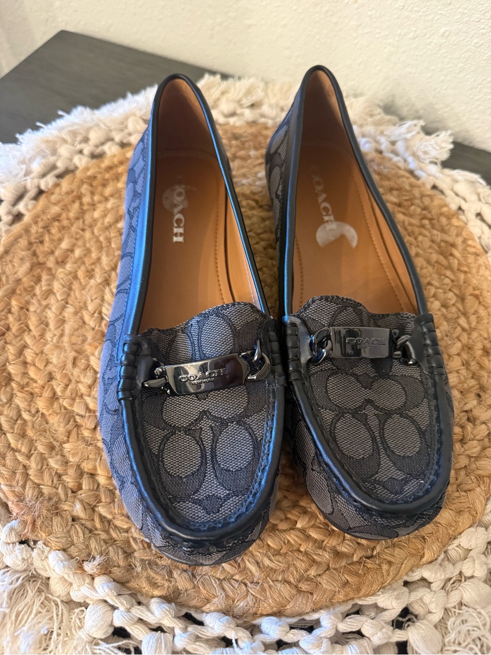 Coach Signature Jacquard Loafers Black Grey Monogram Moccasins Shoes 8.5 - Picture 3 of 17